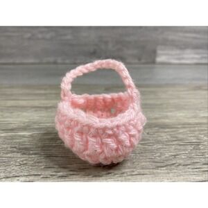 VTG Pink Corchet Handle Basket 3" High x 2.5" Wide